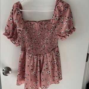 Floral Pink Smocked Women's Top